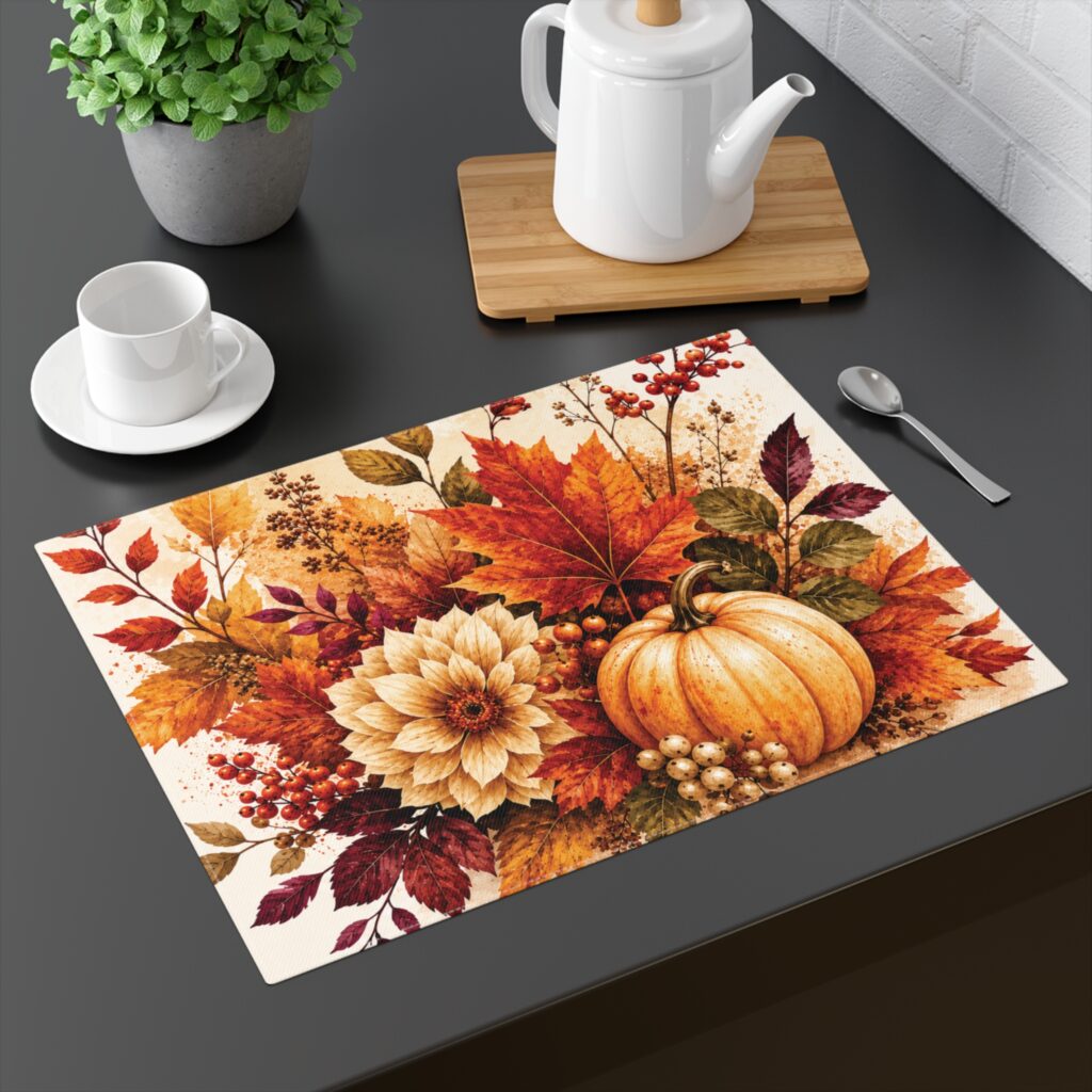 Fall Pumpkin Floral Placemat, 18 × 14 in