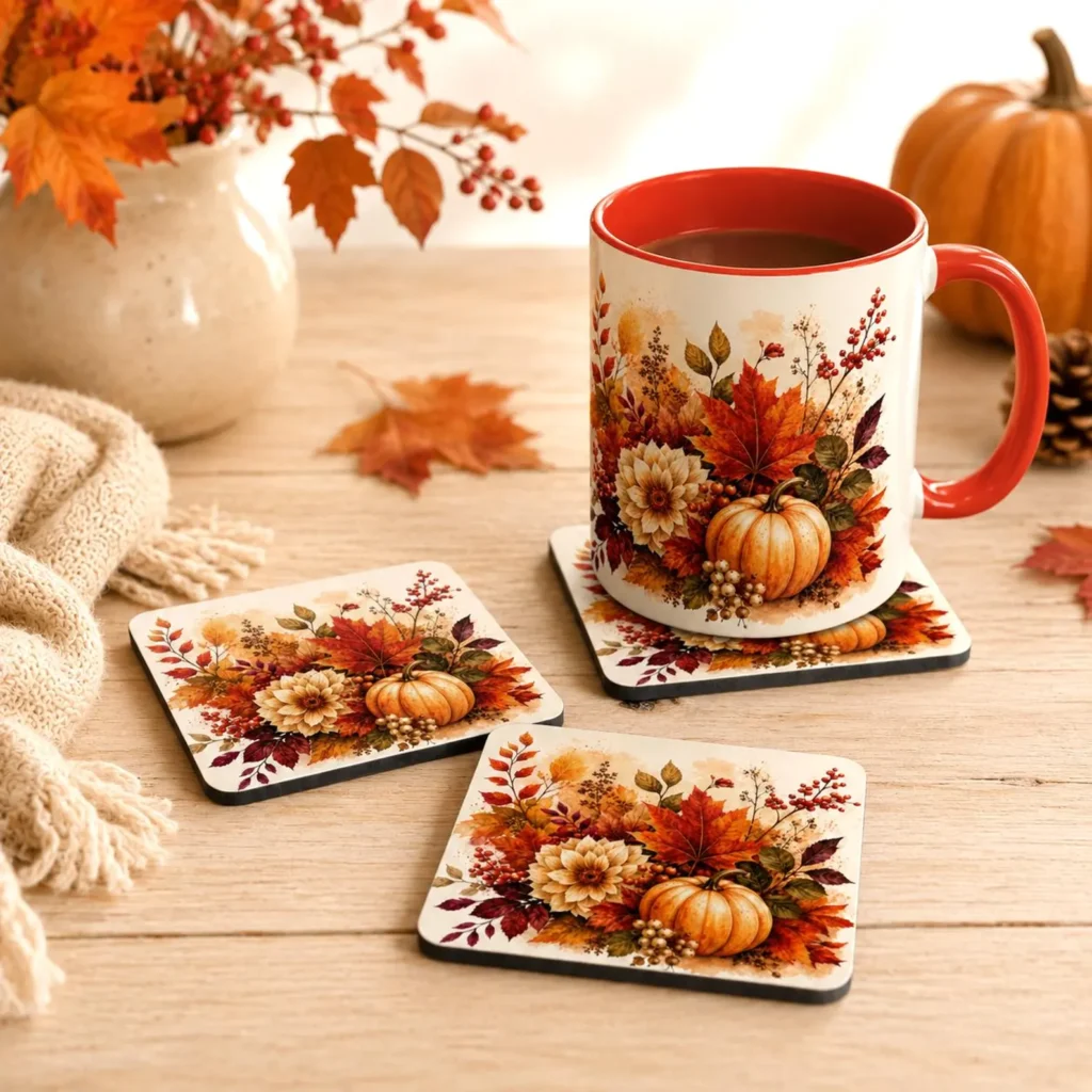 Fall Pumpkin & Floral Coaster Set